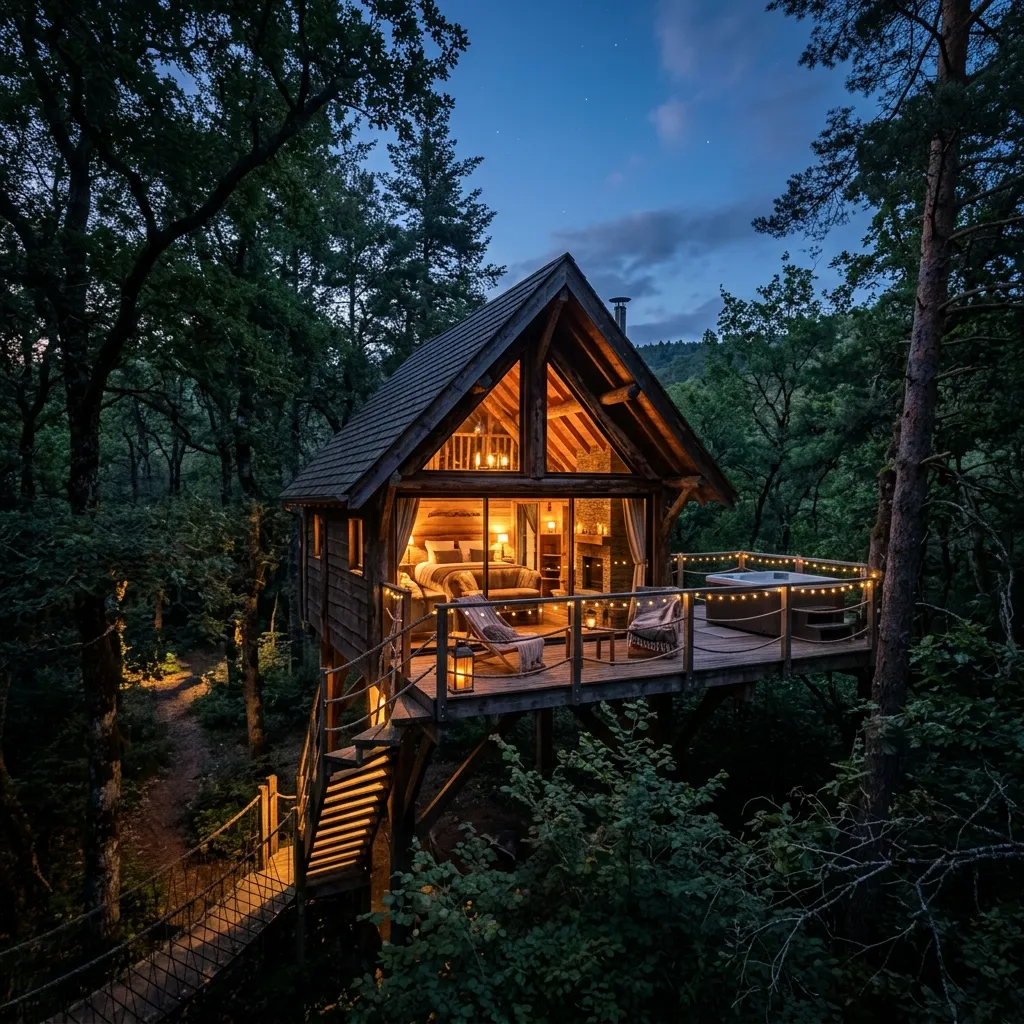 Luxueuse cabane insolite dans la nuit étoilée